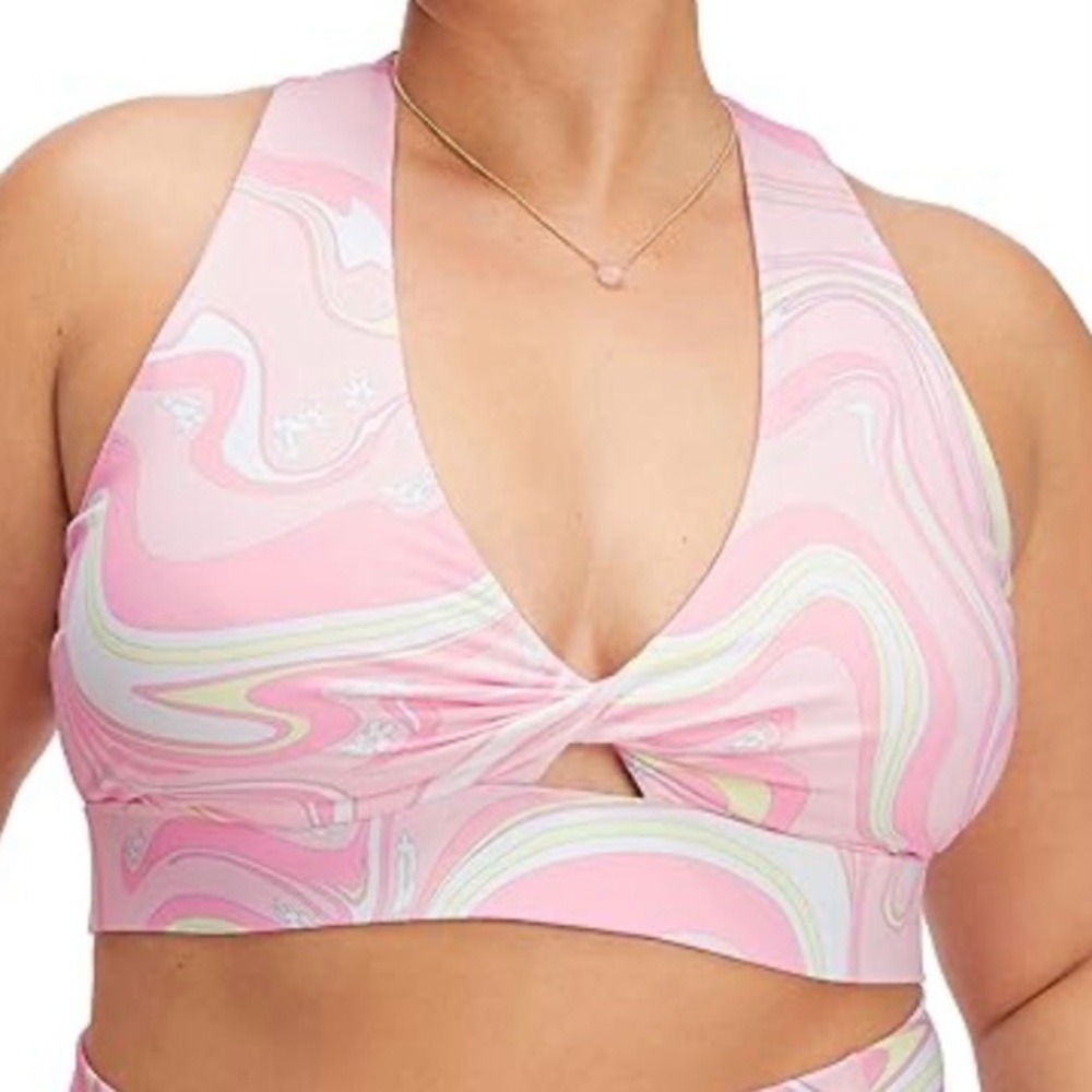 FABLETICS Oasis Twist Pink Swirl Sports Bra Sz S/M